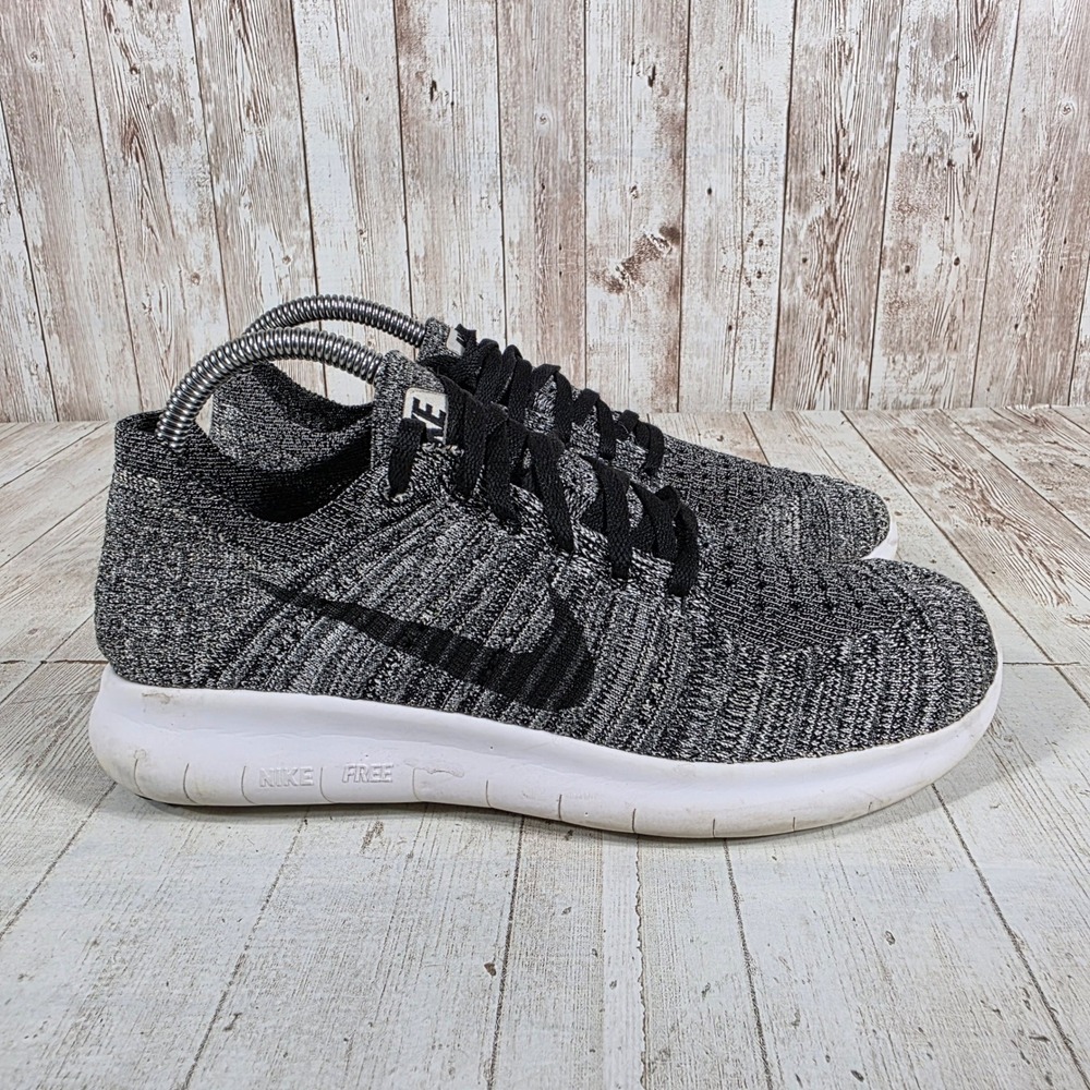 Nike Free RN Flyknit 2016 Womens 8 Black White Oreo Running Shoes 831070-100